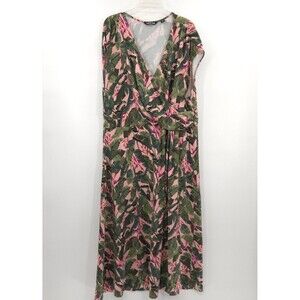 Land's End knit faux‎ wrap Maxi Dress Plus Size 3X green Tropical beach